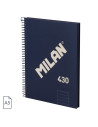 57152E80SNCB,Caiet A5 cu spira Milan 57152E80SNCB, 80 file, 95g/mp, dictando, Albastru
