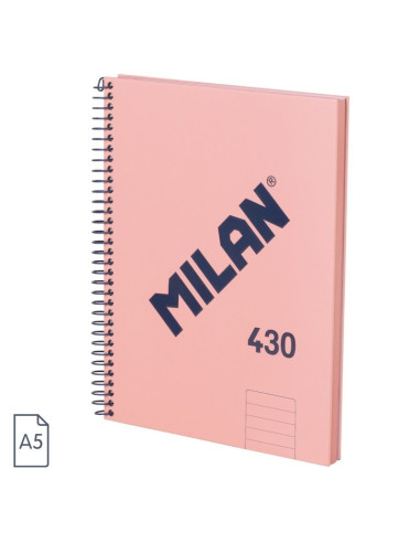 57152E80SNCP,Caiet A5 cu spira Milan 57152E80SNCP, 80 file, 95g/mp, dictando, Roz
