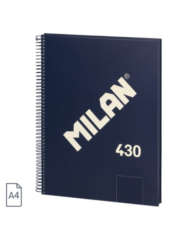 57141E80B,Caiet A4 cu spira Milan 57141E80B, 80 file, 95g/mp, velin, Albastru