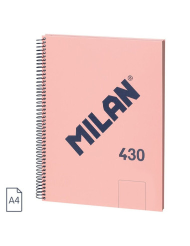 57141E80P,Caiet A4 cu spira Milan 57141E80P, 80 file, 95g/mp, velin, Roz