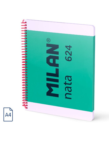 57041E80GR,Caiet A4 cu spira Milan Nata 57041E80GR, 80 file, 95g/mp, velin, Verde