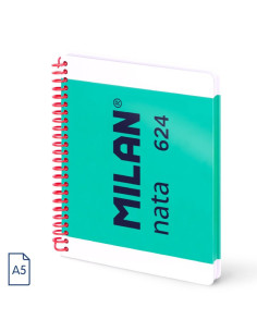 57052E80GR,Caiet A5 cu spira Milan Nata 57052E80GR, 80 file, 95g/mp, dictando, Verde