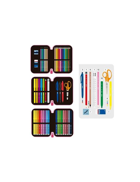 Penar echipat Milan 1364FLCP, 3 fermoare, Motiv flowicorn, Roz