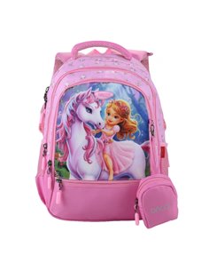 Ghiozdan scoala Daco GH3022, 4 compartimente, 38 x 30 x 17 cm, Unicorn si printesa