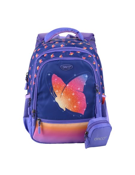 Ghiozdan scoala Daco GH3021, 4 compartimente, 38 x 30 x 17 cm, Butterfly