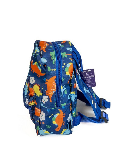 PL012,Ghiozdan gradinita Strigo PL012, 23 x 20 cm, Motiv dino, Albastru