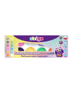 SSC297,Acuarele Guase Strigo Pastel in borcanel cu pensula SSC297, 12 culori x 20 ml