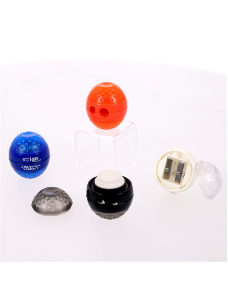 SSC409,Ascutitoare Strigo SSC409, 2 dimensiuni cu radiera de sters si capac, 4 culori