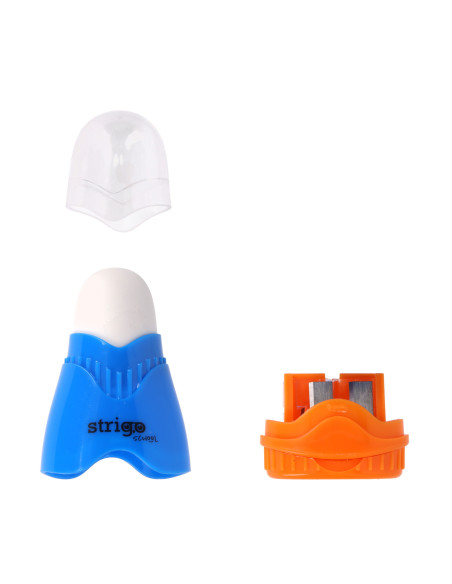 SSC388,Ascutitoare Strigo SSC388, 2 orificii, cu radiera de sters si cu capac