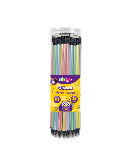 SSC281,Creioane Strigo HB cu radiera de sters, lemn negru, corp pastel metalic, SSC281