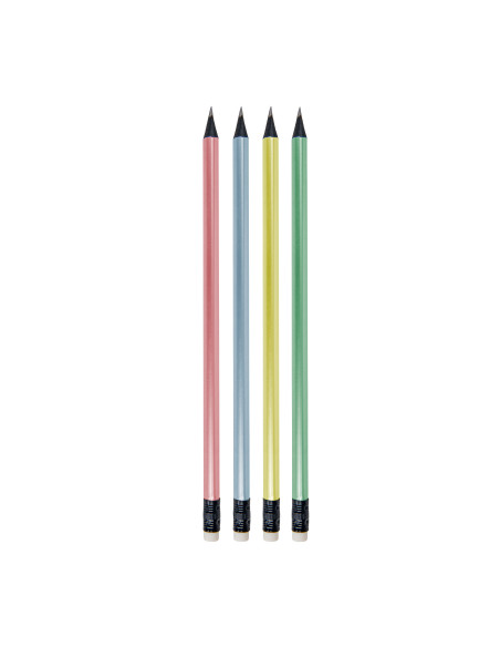 SSC281,Creioane Strigo HB cu radiera de sters, lemn negru, corp pastel metalic, SSC281