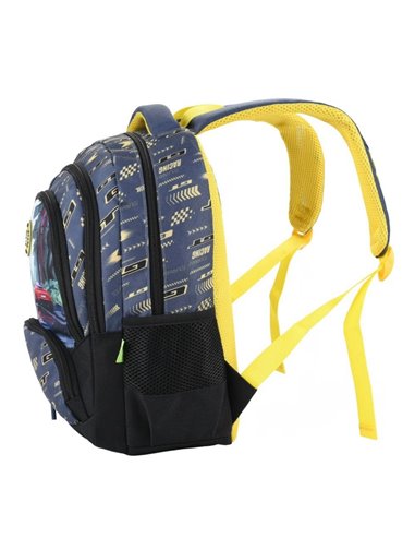Ghiozdan scoala Ecada 614509, 4 compartimente, 41 × 31 × 16 cm, Motiv Racing