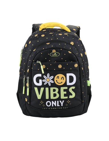 Ghiozdan scoala Ecada 61440, 4 compartimente, 41 × 31 × 16 cm, Motiv Good vibes