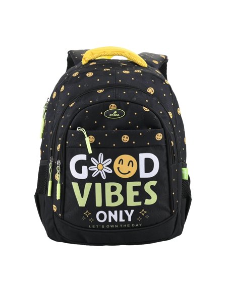 Ghiozdan scoala Ecada 61440, 4 compartimente, 41 × 31 × 16 cm, Motiv Good vibes