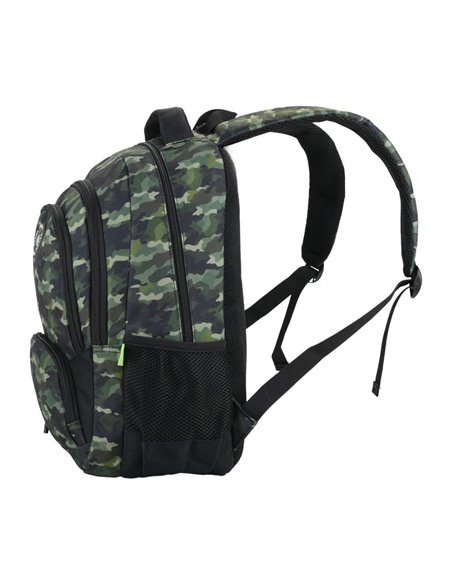 Ghiozdan scoala Ecada 61497, 4 compartimente, 46 × 32 × 18 cm, Motiv camuflaj