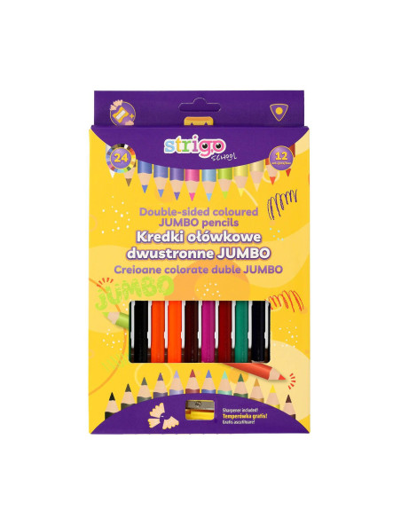 SSC355,Creioane colorate duble, Strigo SSC355 Jumbo, 12 bucati, 24 culori, triunghiulare, cu ascutitoare