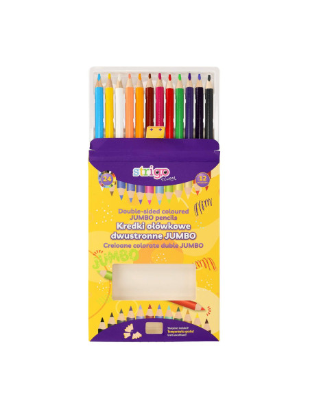 SSC355,Creioane colorate duble, Strigo SSC355 Jumbo, 12 bucati, 24 culori, triunghiulare, cu ascutitoare