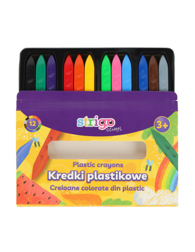 SSC399,Creioane colorate Strigo SSC399 triunghiulare, plastic, 12 culori