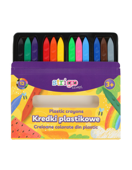 SSC399,Creioane colorate Strigo SSC399 triunghiulare, plastic, 12 culori