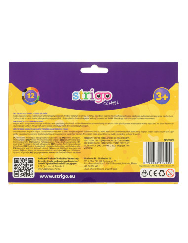 SSC399,Creioane colorate Strigo SSC399 triunghiulare, plastic, 12 culori