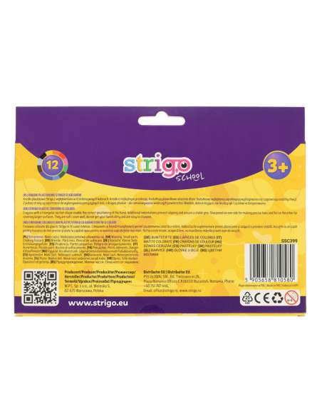 SSC399,Creioane colorate Strigo SSC399 triunghiulare, plastic, 12 culori