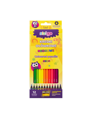 SSC117,Creioane colorate Strigo SSC117, NEON, 12 culori, cu ascutitoare