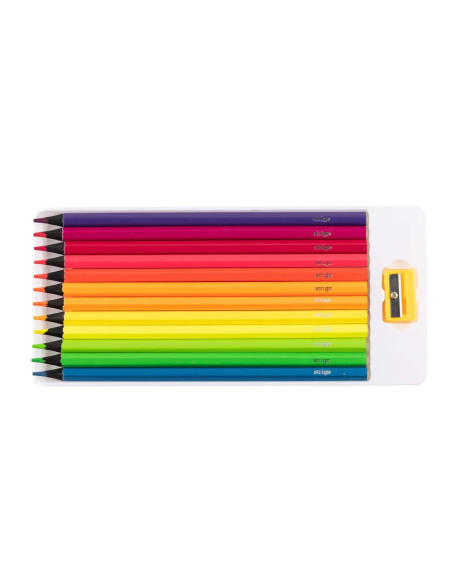 SSC117,Creioane colorate Strigo SSC117, NEON, 12 culori, cu ascutitoare