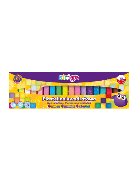 SSC336,Plastilina Strigo SSC336, 18 culori mix (6 x neon, 6 x pastel, 6 x cu sclipici)
