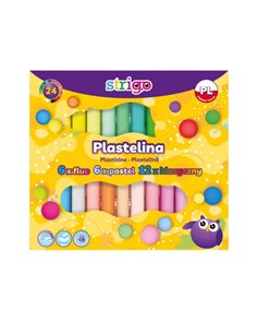 SSC337,Plastilina Strigo SSC337, 24 culori mix (6 x fluorescente, 6 x pastel, 12 x clasice)