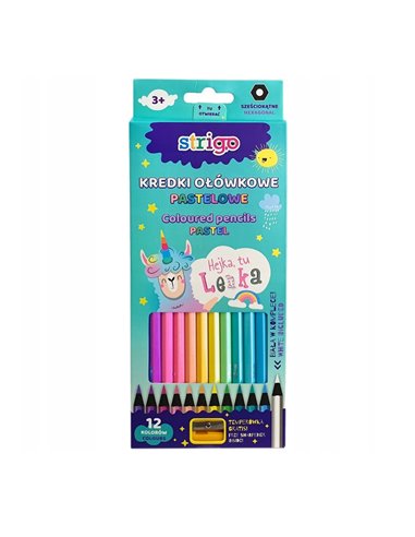 Creioane colorate Strigo pastel 12 culori, cu ascutitoare SSC149