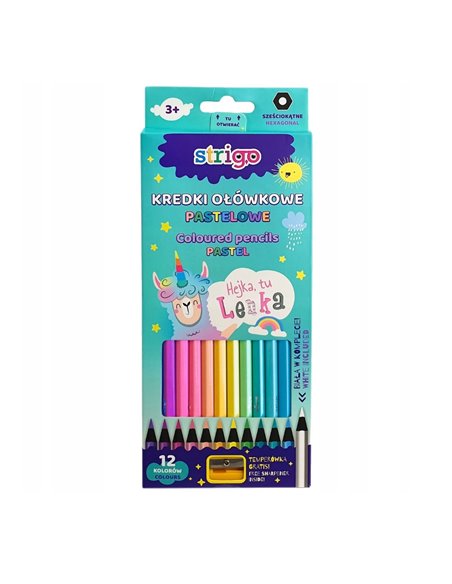 Creioane colorate Strigo pastel 12 culori, cu ascutitoare SSC149