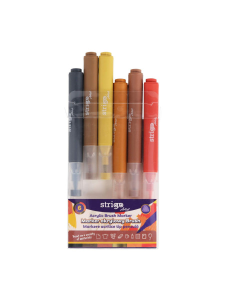 SSC433,Markere acrilice Strigo SSC433 tip pensula, 6 culori