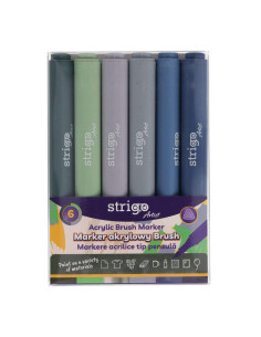 SSC435,Markere acrilice Strigo SSC435 tip pensula, 6 culori