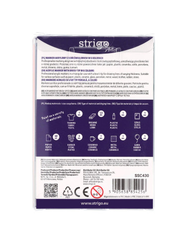 SSC430,Markere acrilice Strigo SSC430 tip pensula, 6 culori