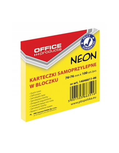 Notes autoadeziv Office Products, 76 x 76 mm, 100 buc/set, Galben neon