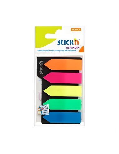 Stick index plastic transparent color Stick"n, 42 x 12 mm, 5 x 25 file/set, Neon