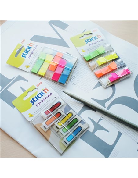 Film index autoadeziv cu dispenser Stick"n Pop-up, 45 x 12 mm, 4 x 40 file/set