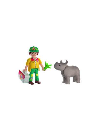 PM72025,Playmobil - Set 2 figurine ingrijitor cu rinocer