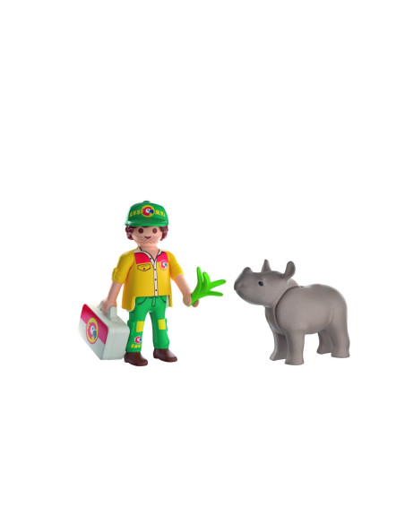 PM72025,Playmobil - Set 2 figurine ingrijitor cu rinocer