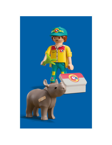 PM72025,Playmobil - Set 2 figurine ingrijitor cu rinocer