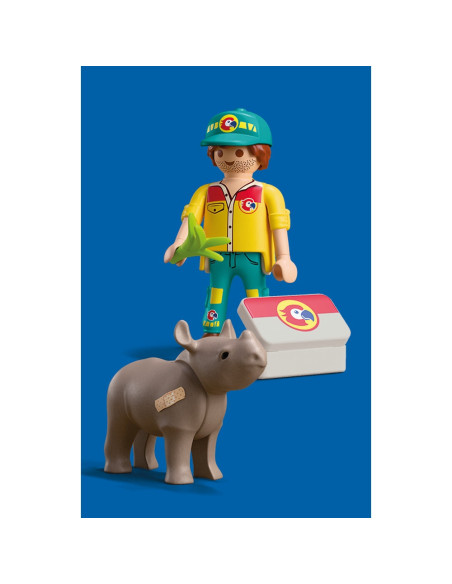 PM72025,Playmobil - Set 2 figurine ingrijitor cu rinocer