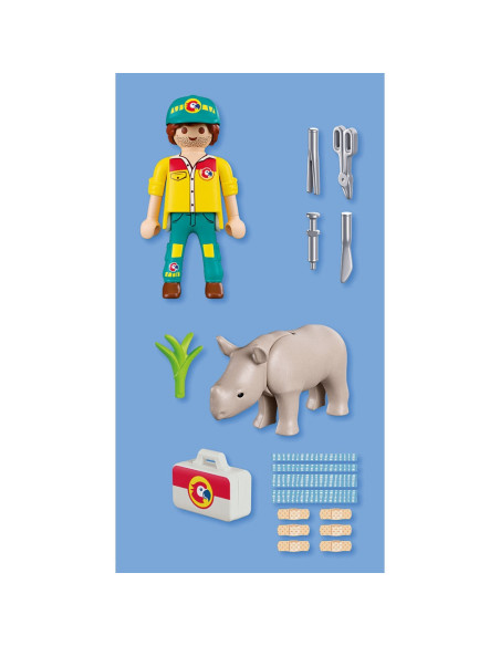 PM72025,Playmobil - Set 2 figurine ingrijitor cu rinocer