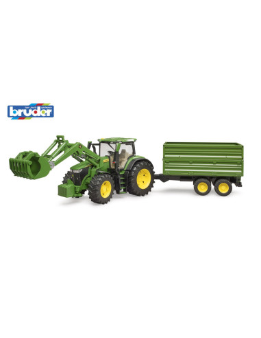 BR03155,Bruder tractor John Deere 7R 350 cu incarcator frontal si remorca basculanta pe osie