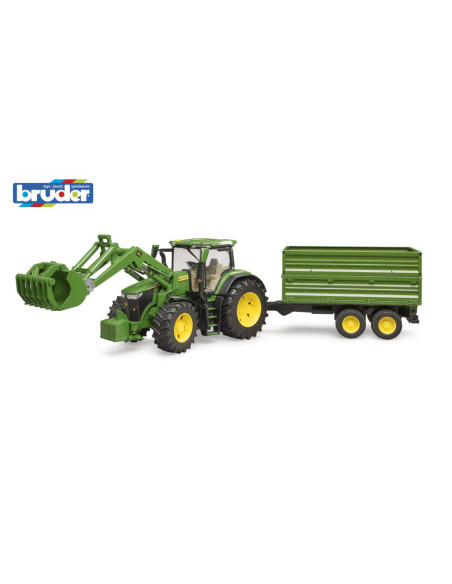 BR03155,Bruder tractor John Deere 7R 350 cu incarcator frontal si remorca basculanta pe osie
