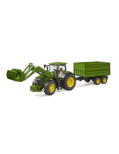 BR03155,Bruder tractor John Deere 7R 350 cu incarcator frontal si remorca basculanta pe osie