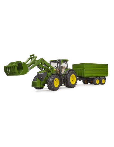 BR03155,Bruder tractor John Deere 7R 350 cu incarcator frontal si remorca basculanta pe osie