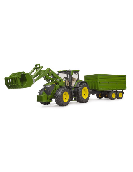 BR03155,Bruder tractor John Deere 7R 350 cu incarcator frontal si remorca basculanta pe osie