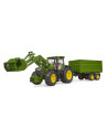 BR03155,Bruder tractor John Deere 7R 350 cu incarcator frontal si remorca basculanta pe osie