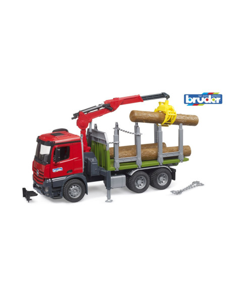 BR03669,Bruder camion lemne Mercedes Benz Arocs cu macara de incarcare graifer si 3 busteni
