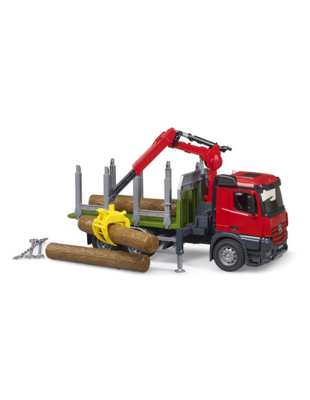 BR03669,Bruder camion lemne Mercedes Benz Arocs cu macara de incarcare graifer si 3 busteni